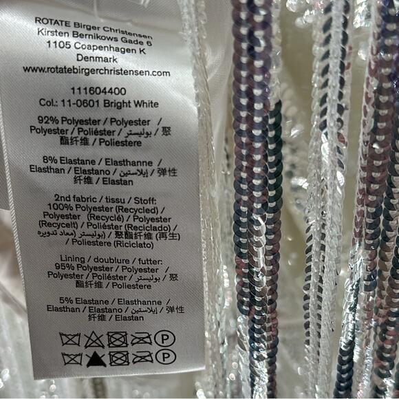 Rotate Birger Christensen Sequin Metallic Fringe Sleeveless Dress Silver Size 10 - Picture 15 of 16